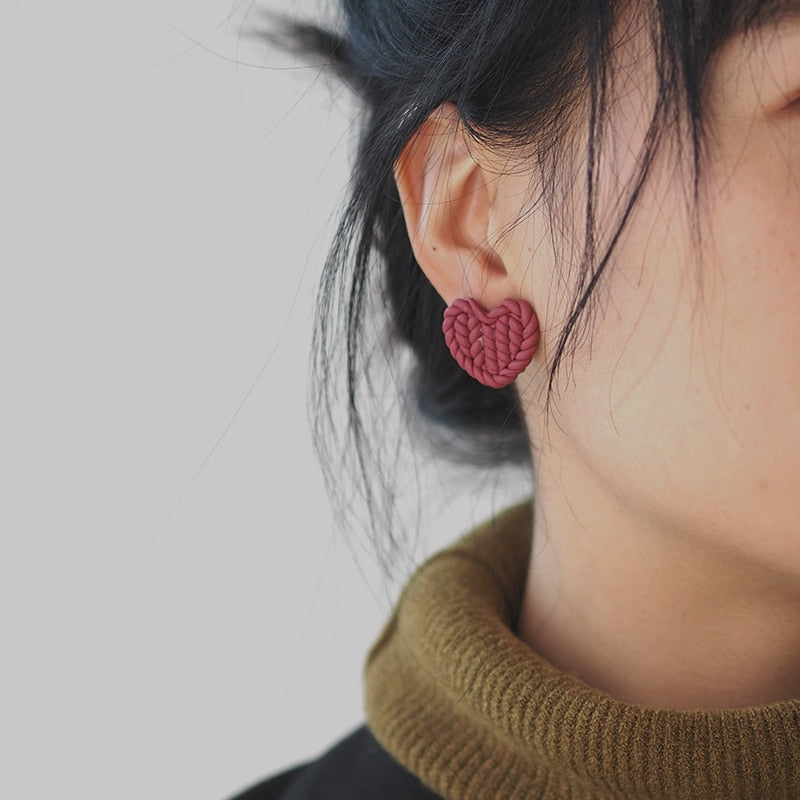 Braided Clay Heart Earrings