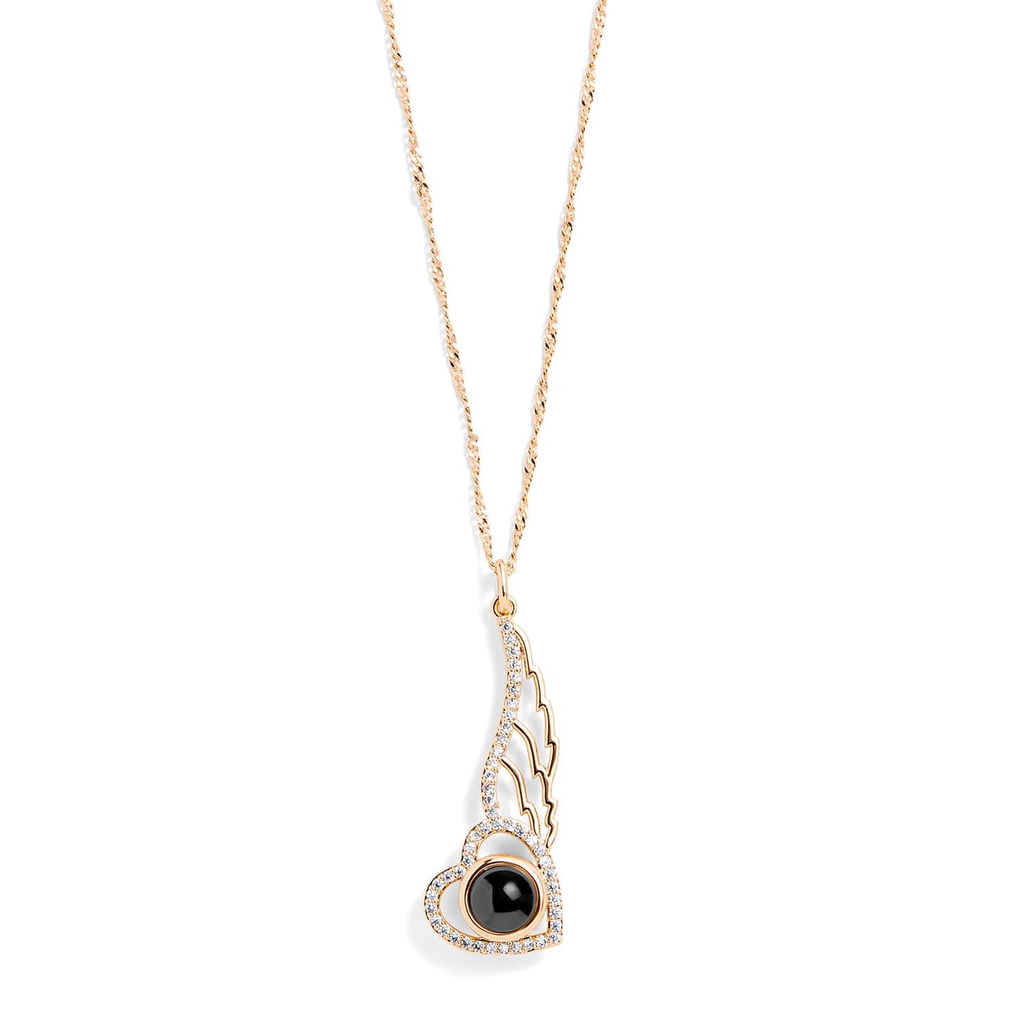 Personalized Pavé Angel Wing Photo Necklace