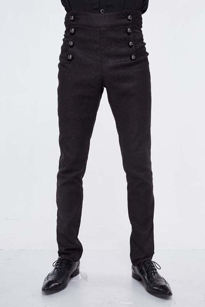 Black Gothic Wedding High Waist Slim Fit Jacquard Western Style Mens Pants
