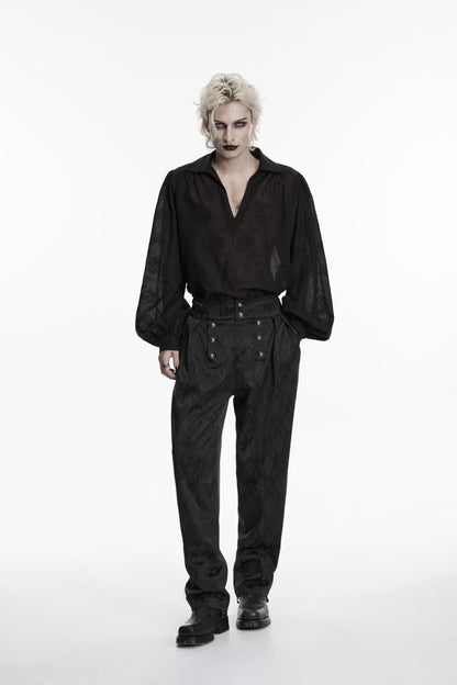 Black Floral Jacquard Men's Gothic Gorgeous Double-breasted Pants
