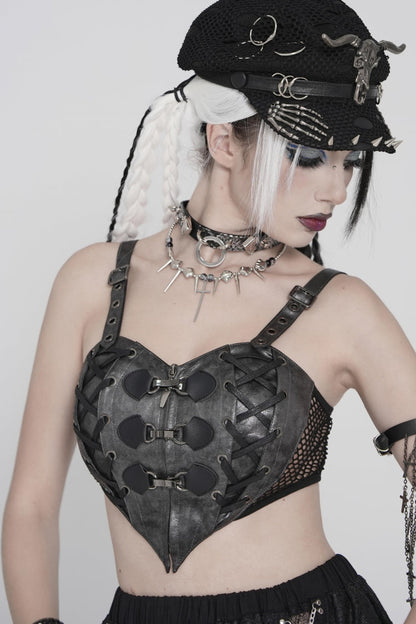 Black Lace-Up Slim Mesh Buckled Women's Punk Heart  Corset