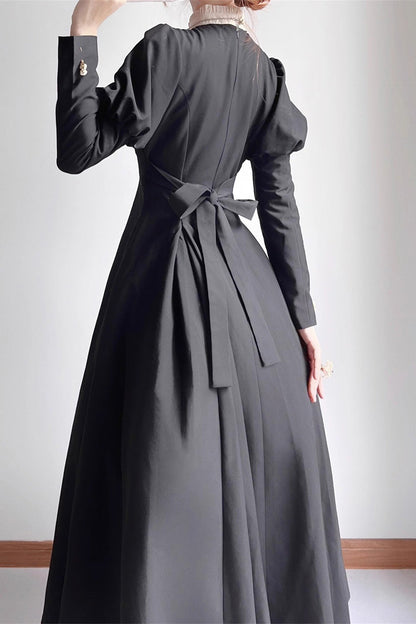 Black Nun Long Puff Sleeves High Waisted Gothic Plus Size Lolita Dress